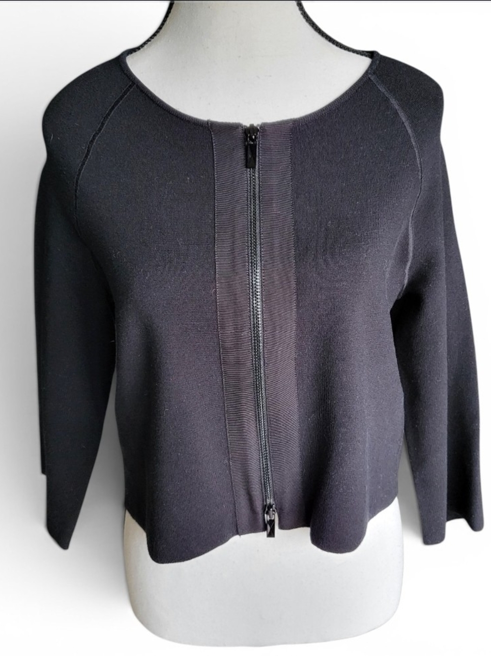 PER SE by Carlisle Black Two-Way Zip Cardigan Sweater Knit Crop Sz S Silk Blend